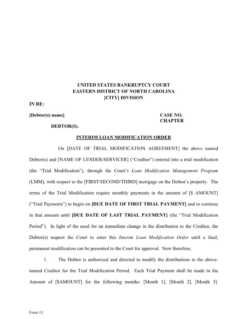 Interim Loan Modification Order {13} | Pdf Fpdf Docx | North Carolina