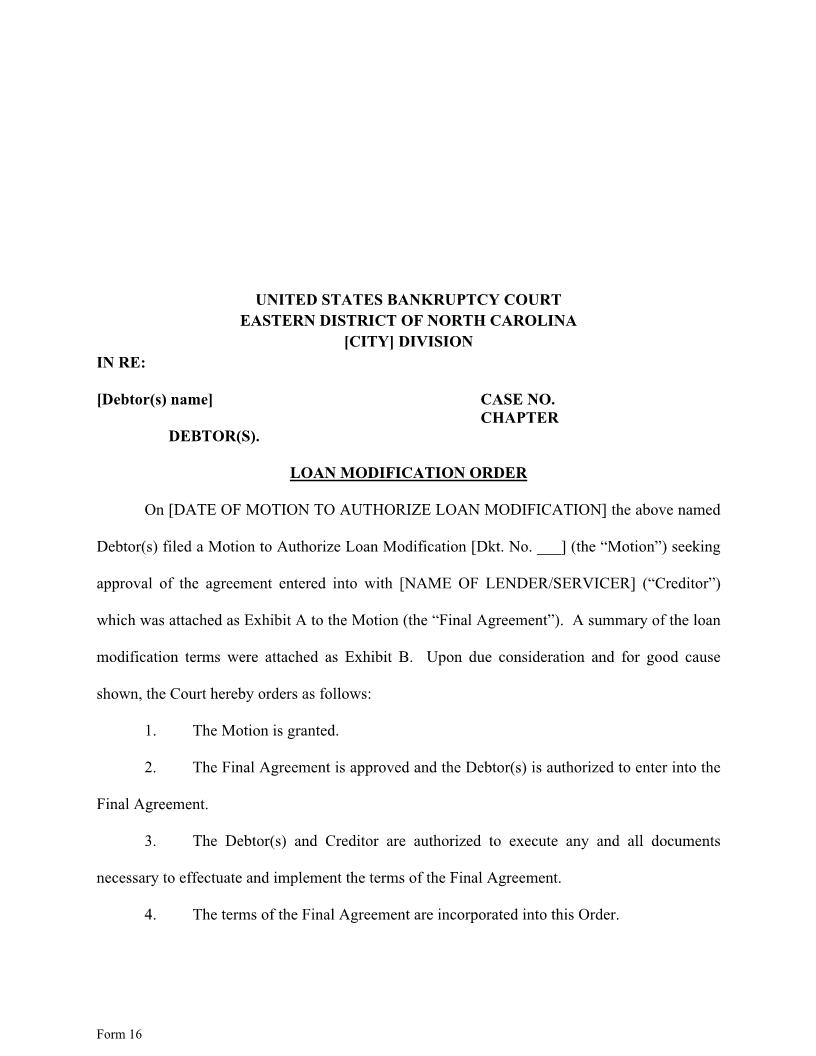 Loan Modification Order {16} | Pdf Fpdf Docx | North Carolina