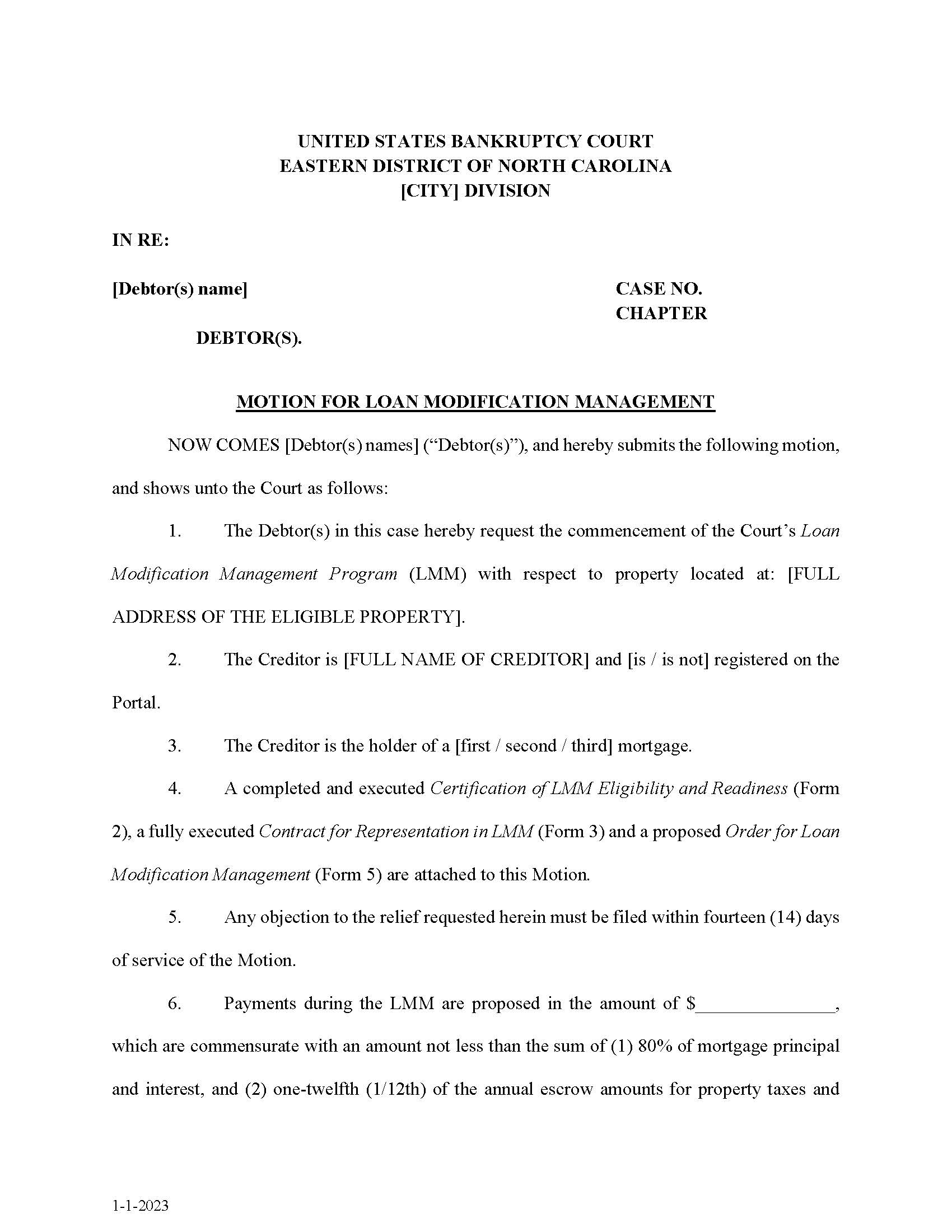 Motion For Loan Modification Management {1} | Pdf Fpdf Docx | North Carolina