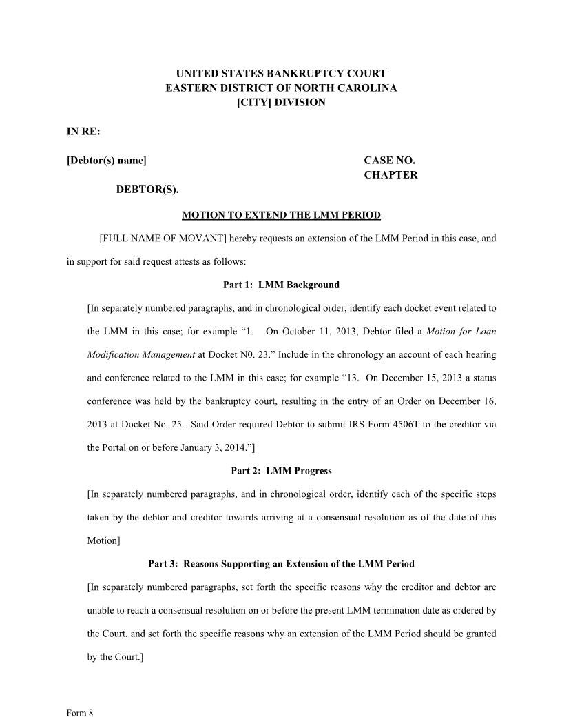 Motion To Extend The LMM Period {8} | Pdf Fpdf Docx | North Carolina