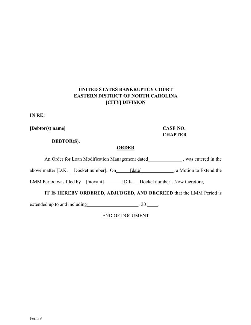 Proposed Order Extending The LMM Period {9} | Pdf Fpdf Docx | North Carolina