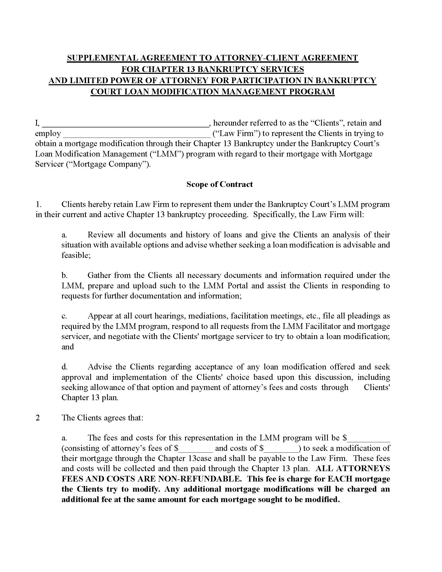 Supplemental Agreement To Attorney Client Agreement For LMM Program {3} | Pdf Fpdf Docx | North Carolina