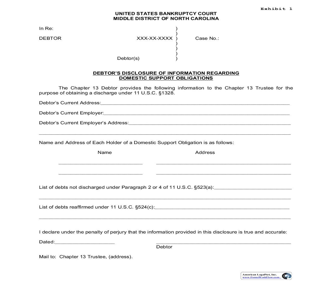 Debtors Disclosure Of Information Regarding Domestic Support Obligations | Pdf Fpdf Doc Docx | North Carolina