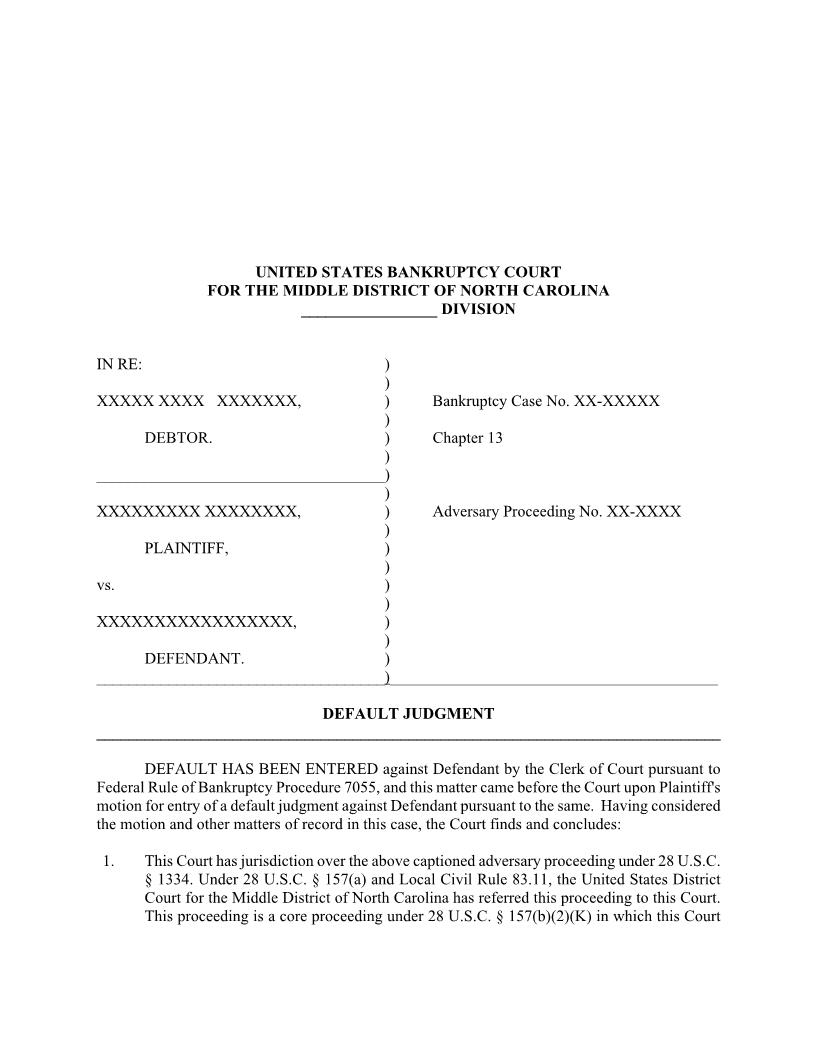 Default Judgment  | Pdf Fpdf Docx | North Carolina