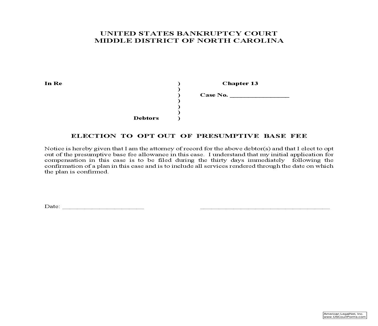 Election To Opt Out Of Presumptive Base Fee | Pdf Fpdf Doc Docx | North Carolina