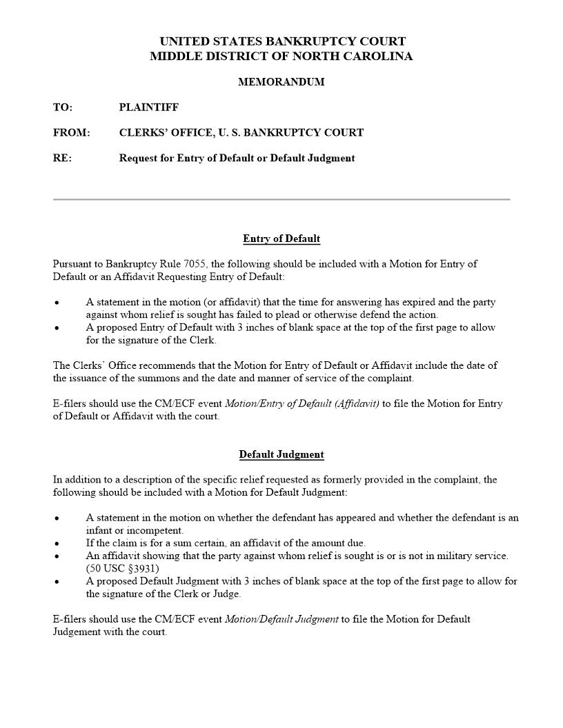 Entry Of Default | Pdf Fpdf Doc Docx | North Carolina