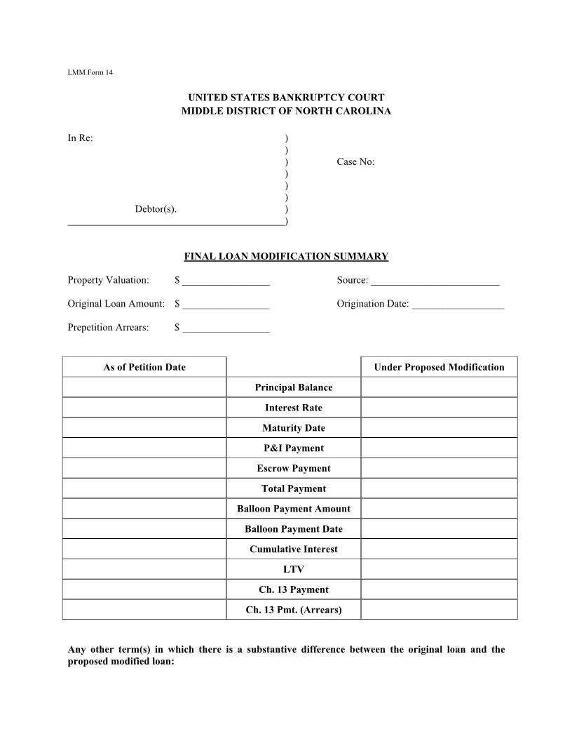 Final Loan Modification Summary {LMM 14} | Pdf Fpdf Docx | North Carolina
