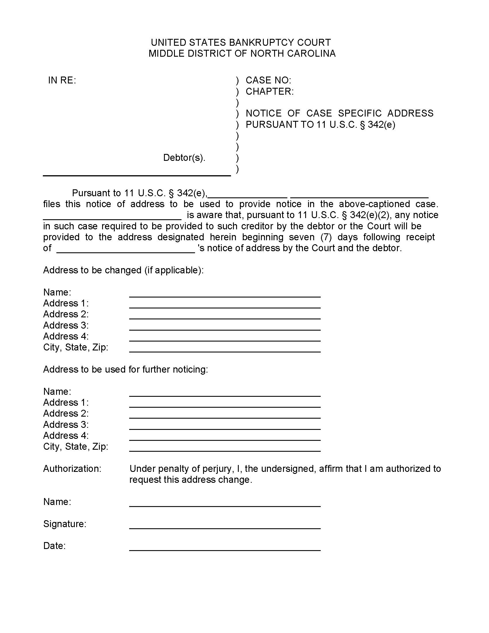 Notice Of Case Specific Address | Pdf Fpdf Doc Docx | North Carolina