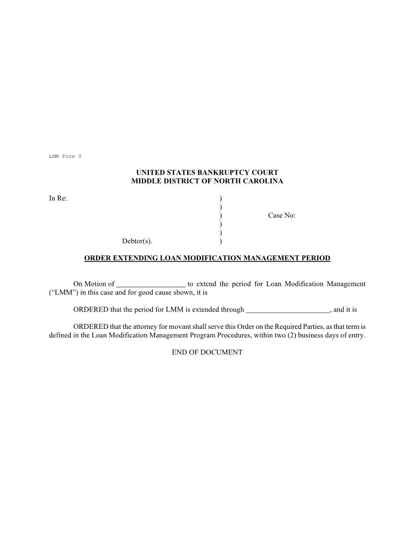 Order Extending Loan Modification Management Peroiod {LMM 9} | Pdf Fpdf Docx | North Carolina