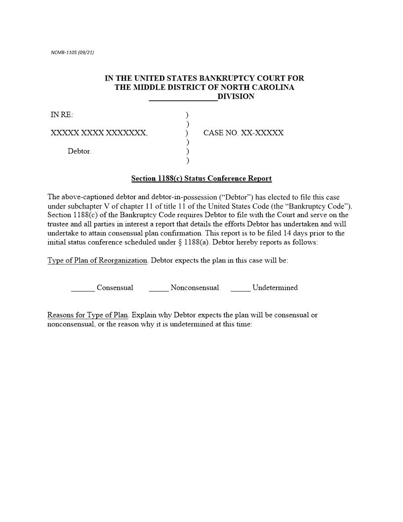 Status Conference Report {NCMB-1105} | Pdf Fpdf Docx | North Carolina