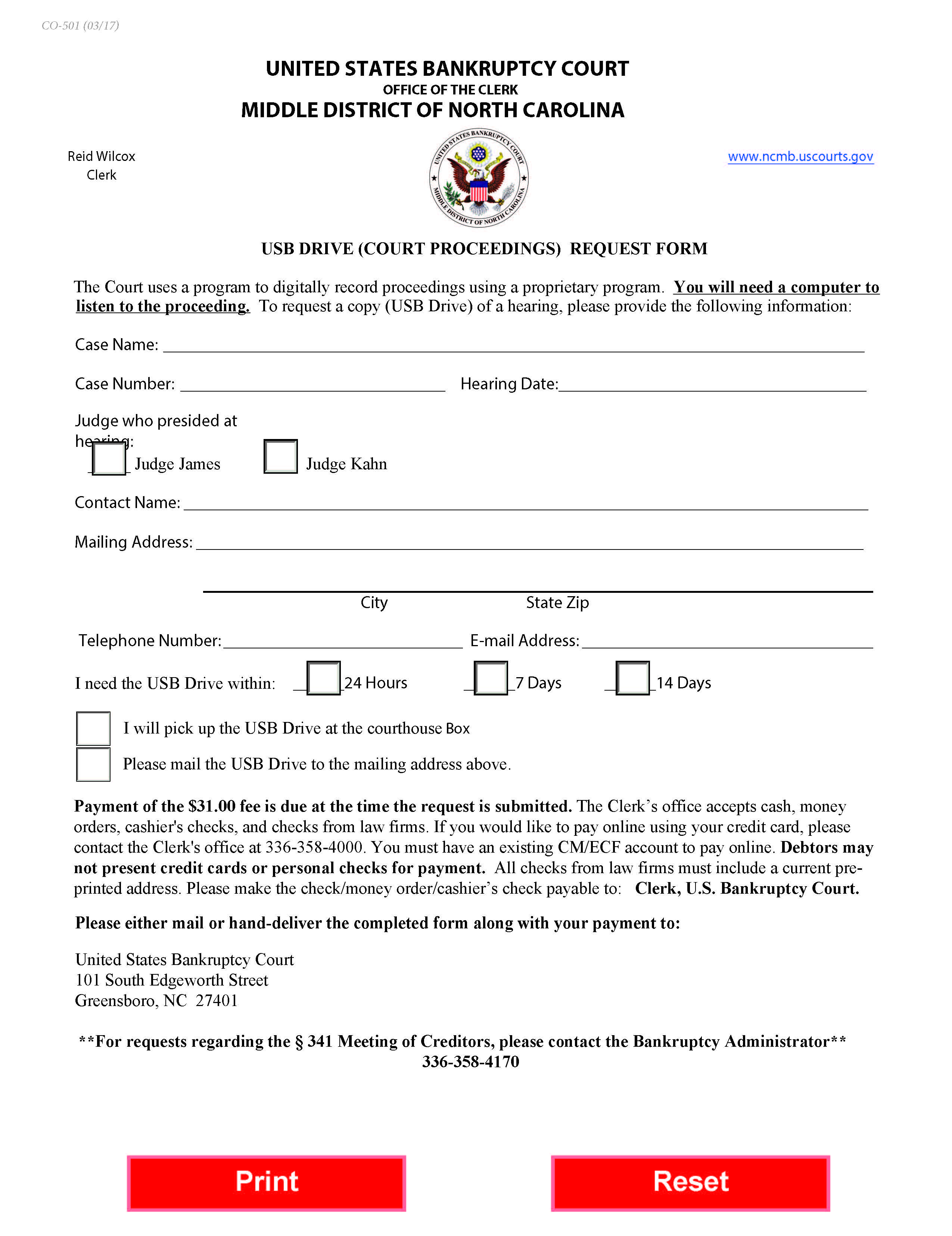 USB Drive (Court Proceedings) Request Form | Pdf Fpdf Doc Docx | North Carolina