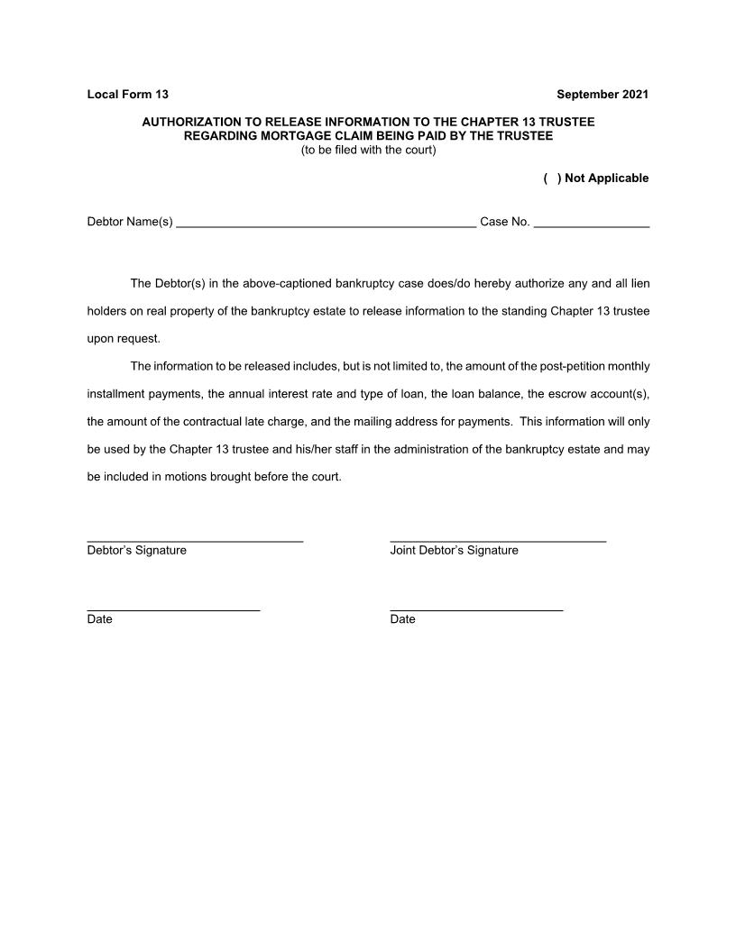 Authorization To Release Information To The Trustee {13} | Pdf Fpdf Doc Docx | North Carolina