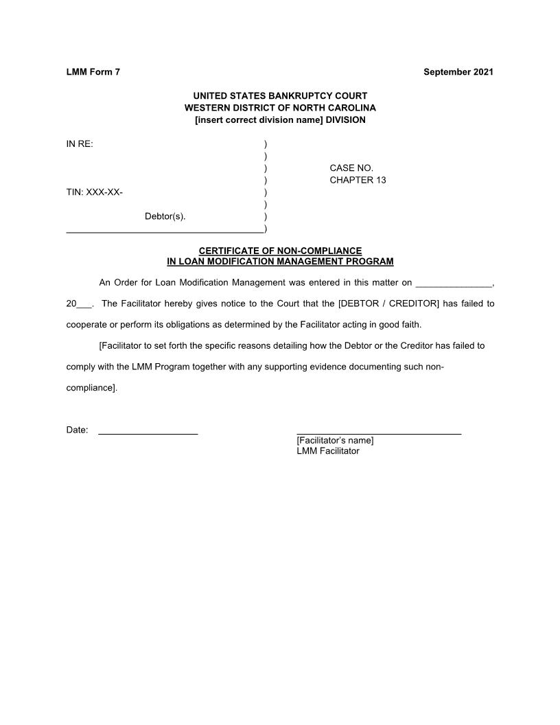 Certification Of Non Compliance {LMM Form 7} | Pdf Fpdf Docx | North Carolina
