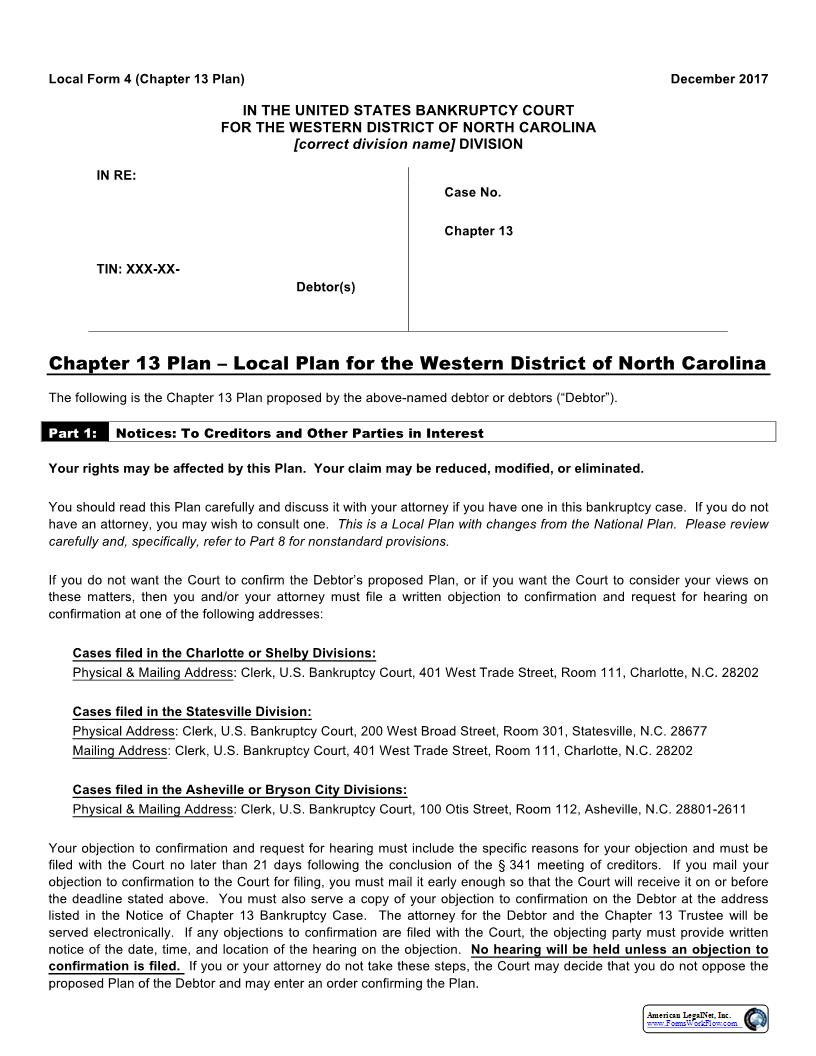 Chapter 13 Plan {4} | Pdf Fpdf Docx | North Carolina
