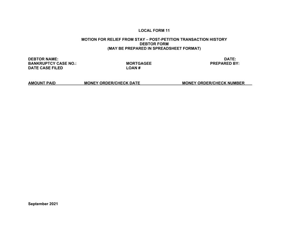 Motion For Relief From Stay Post Petition Transaction History Debtor Form {11} | Pdf Fpdf Docx | North Carolina