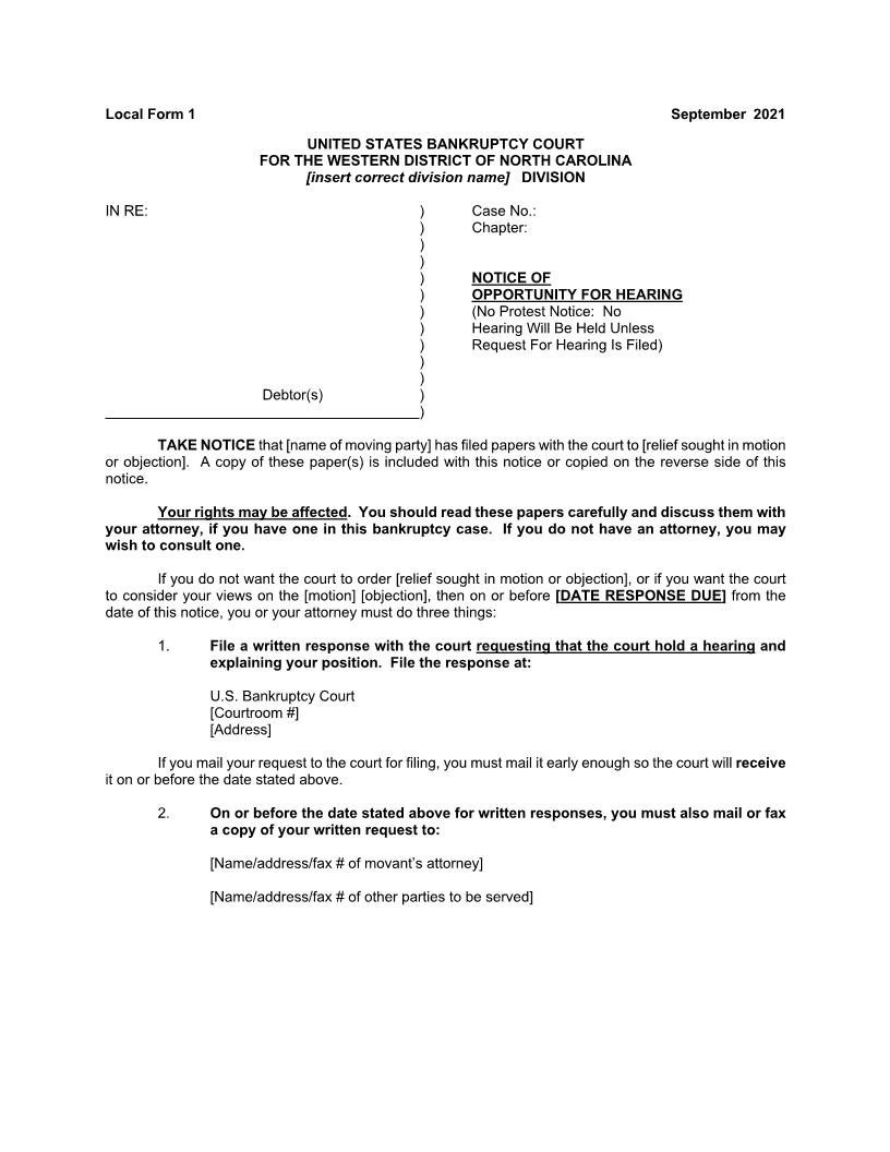 Notice Of Opportunity For Hearing No Protest Hearing Notice {1} | Pdf Fpdf Doc Docx | North Carolina