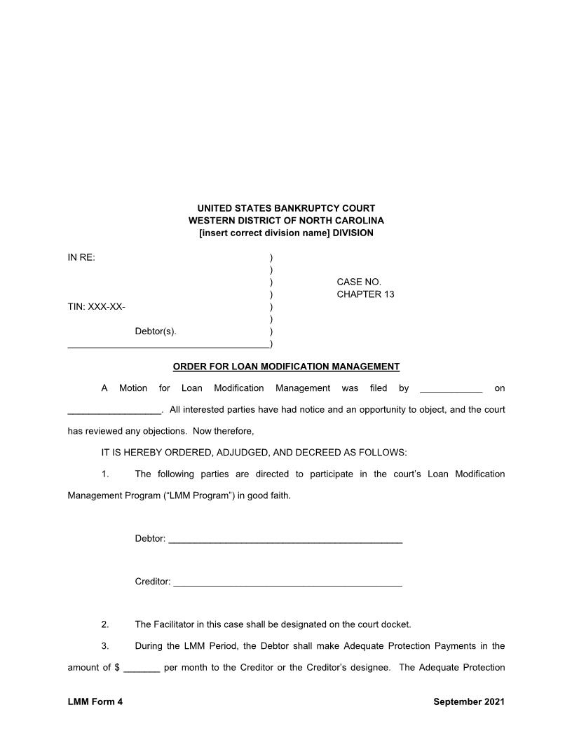 Order For Loan Modification Management {LMM Form 4} | Pdf Fpdf Docx | North Carolina