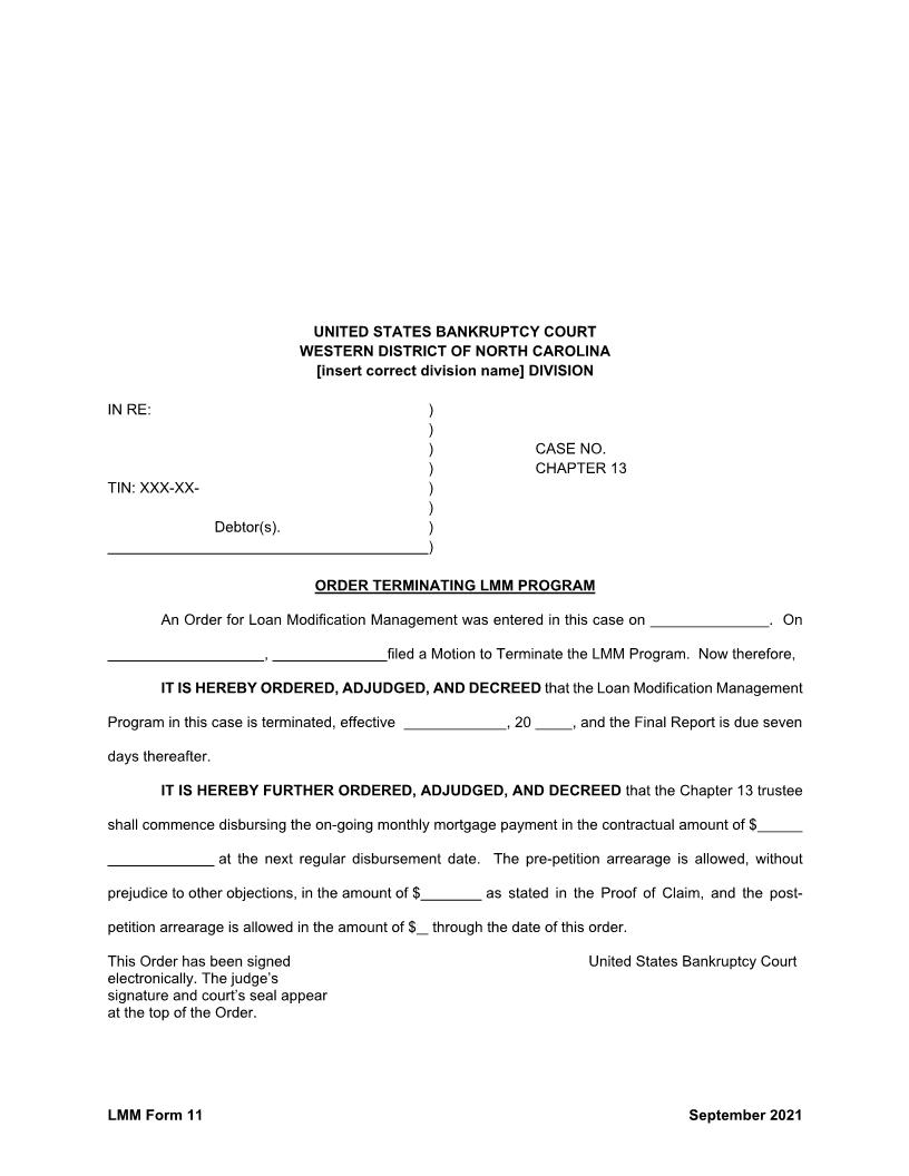 Order Terminating LMM Program {LMM Form 11} | Pdf Fpdf Docx | North Carolina