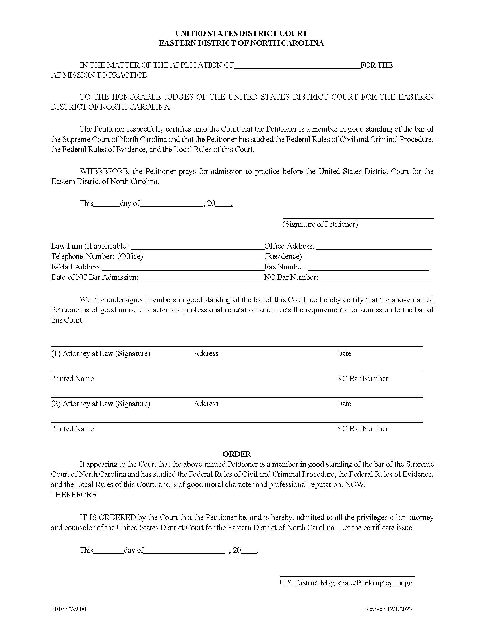 Attorney Admission Application | Pdf Fpdf Docx | North Carolina