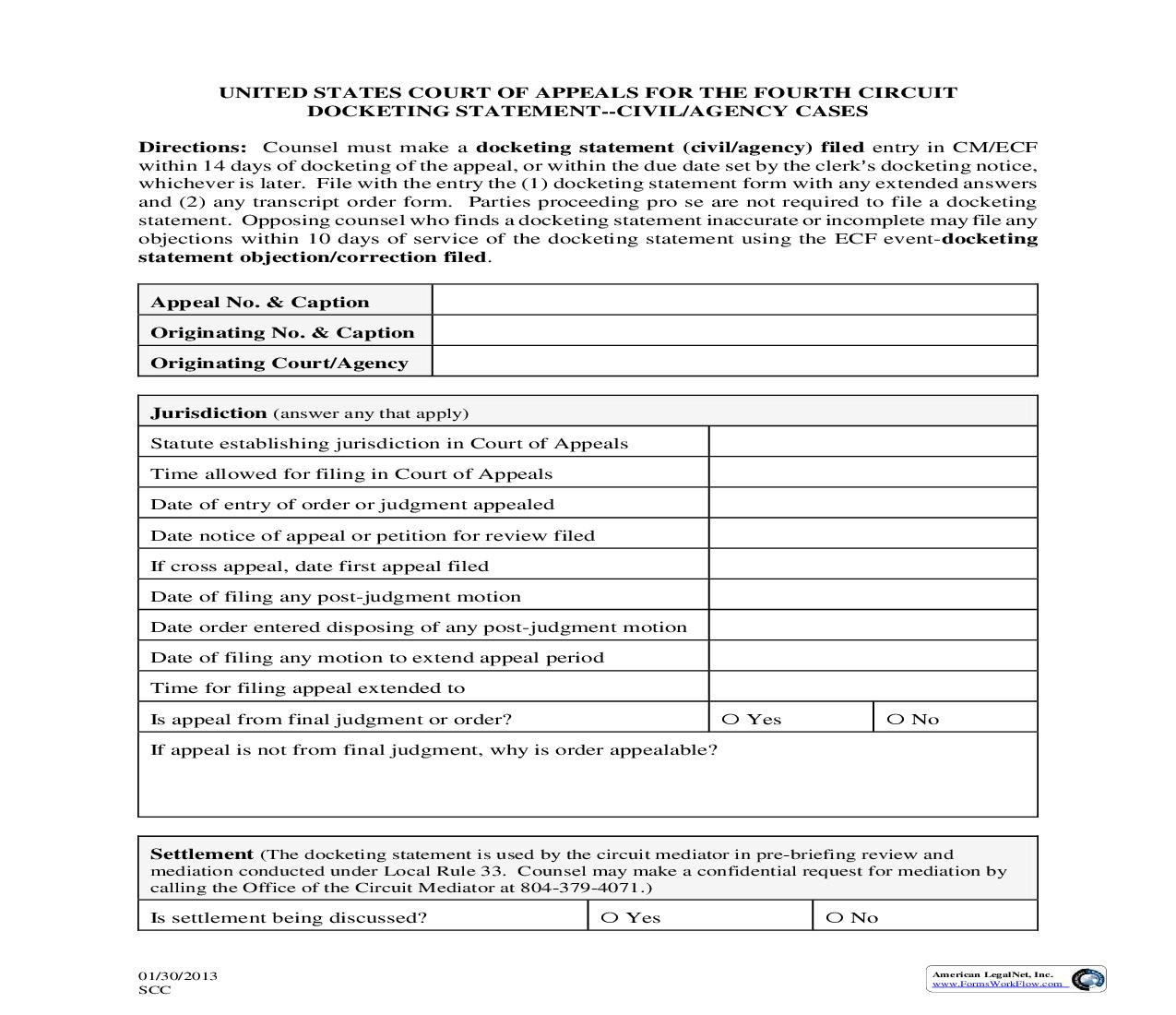 Docketing Statement | Pdf Fpdf Doc Docx | North Carolina