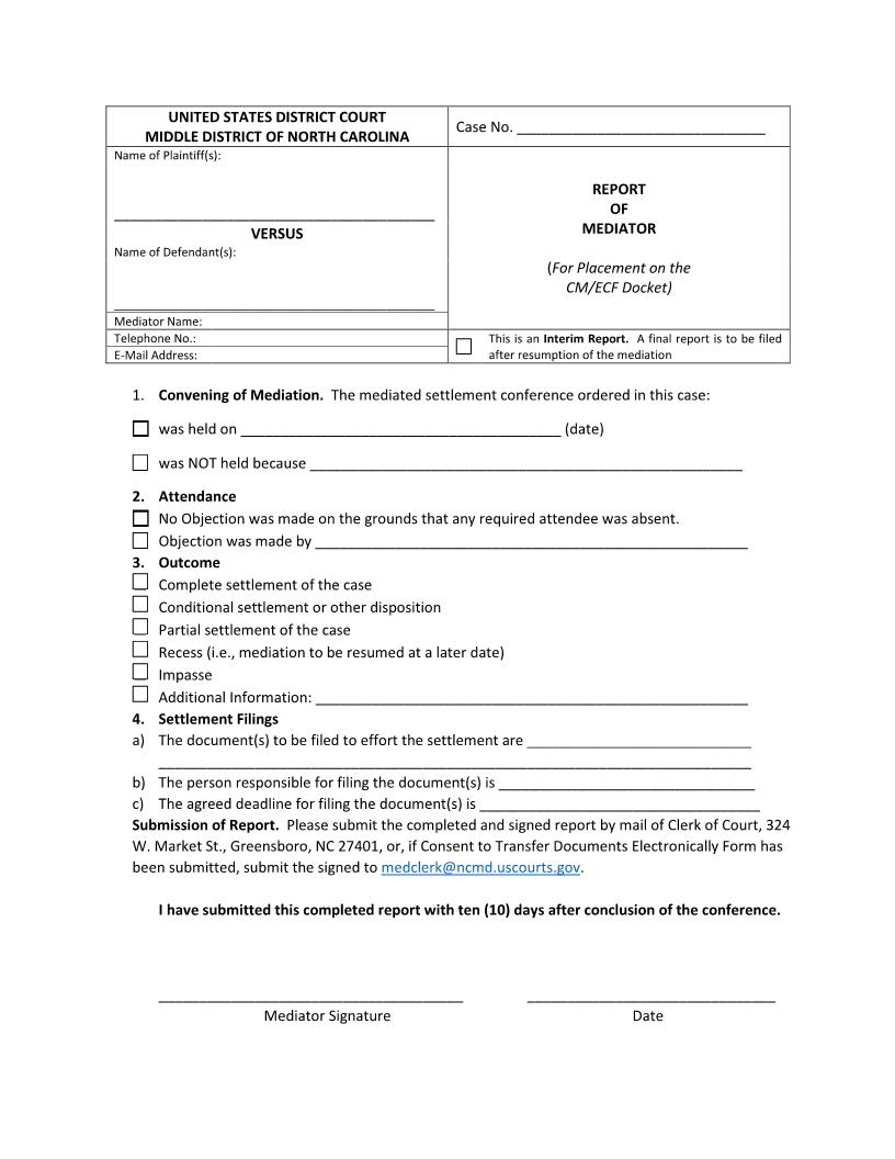 Report Of Mediator | Pdf Fpdf Docx | North Carolina