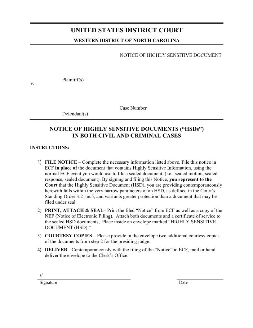 Notice Of Highly Sensitive Document | Pdf Fpdf Docx | North Carolina