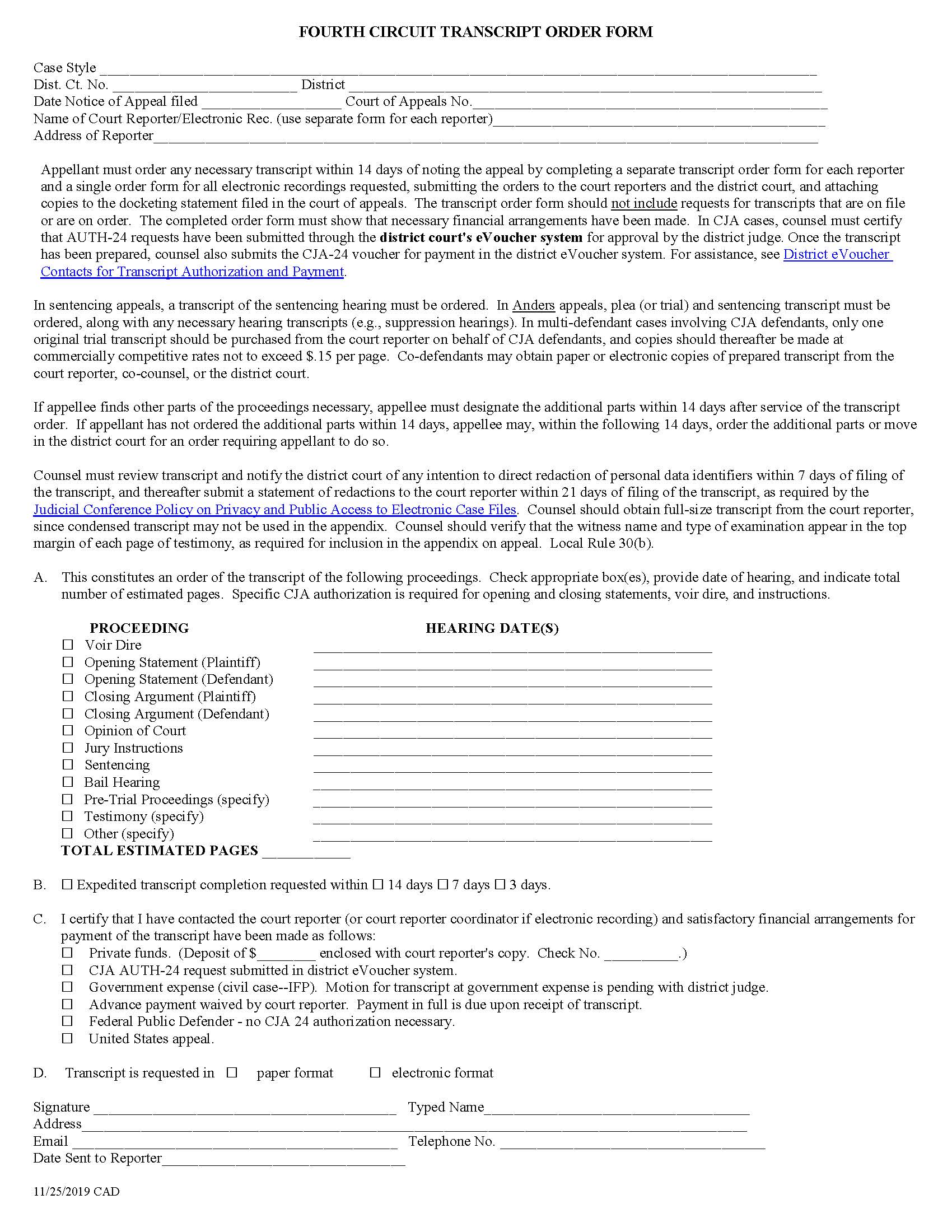 Transcript Order | Pdf Fpdf Doc Docx | North Carolina