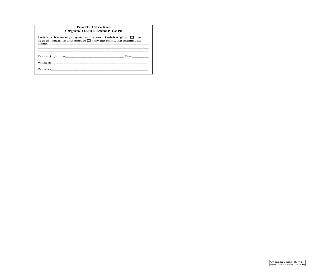 Organ And Tissue Donor Card | Pdf Fpdf Doc Docx | North Carolina