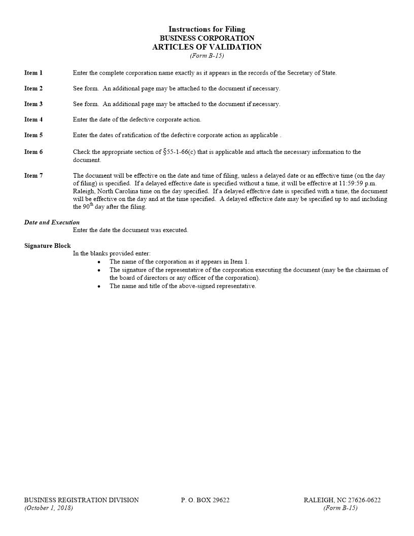 Articles Of Validation {B-15} | Pdf Fpdf Docx | North Carolina