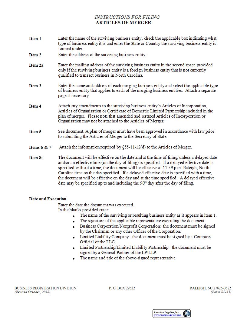 Articles Of Merger {BE-15} | Pdf Fpdf Docx | North Carolina