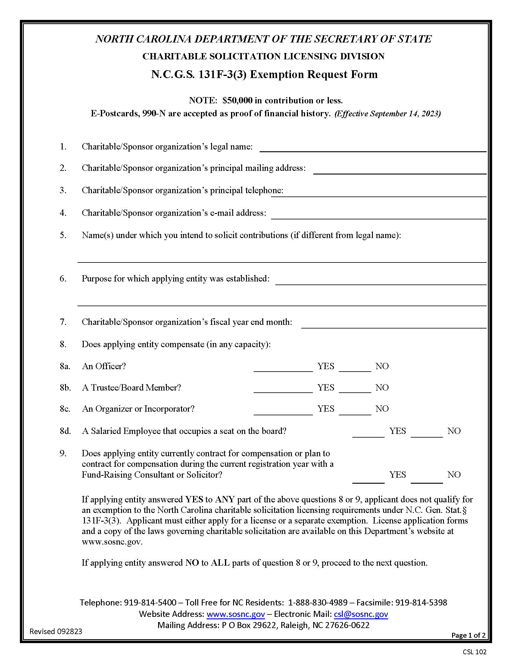 Exemption Request Form | Pdf Fpdf Docx | North Carolina