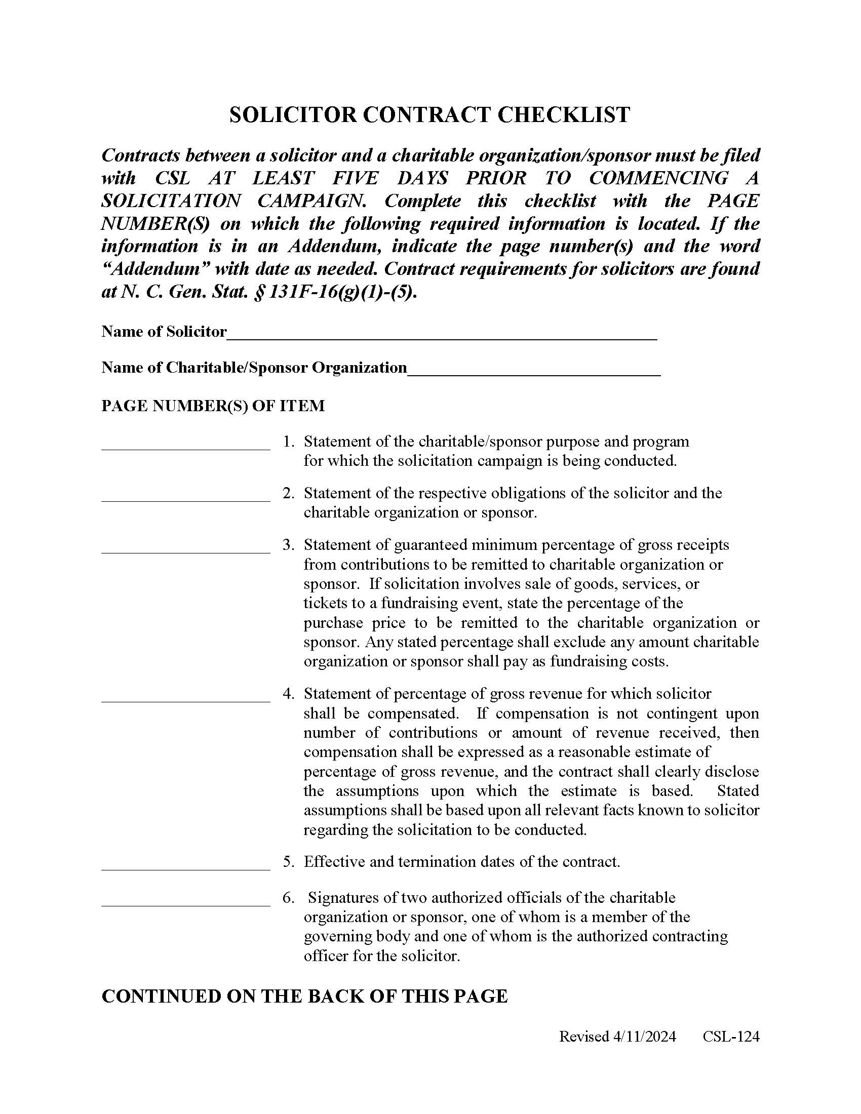 Solicitor Contract Checklist | Pdf Fpdf Docx | North Carolina