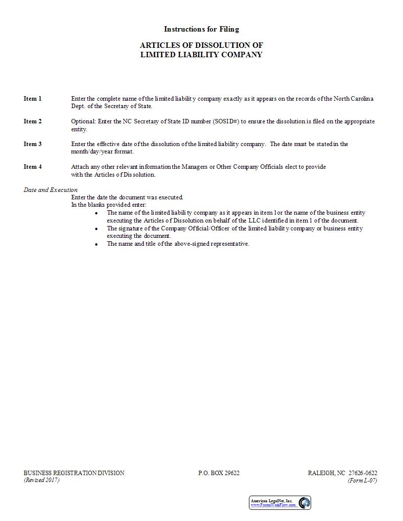 Articles Of Dissolution {L-07} | Pdf Fpdf Docx | North Carolina