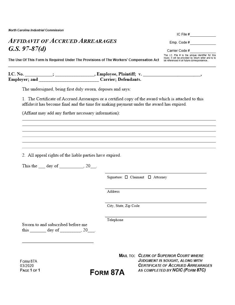 Affidavit Of Accrued Arrearages {87A} | Pdf Fpdf Doc Docx | North Carolina