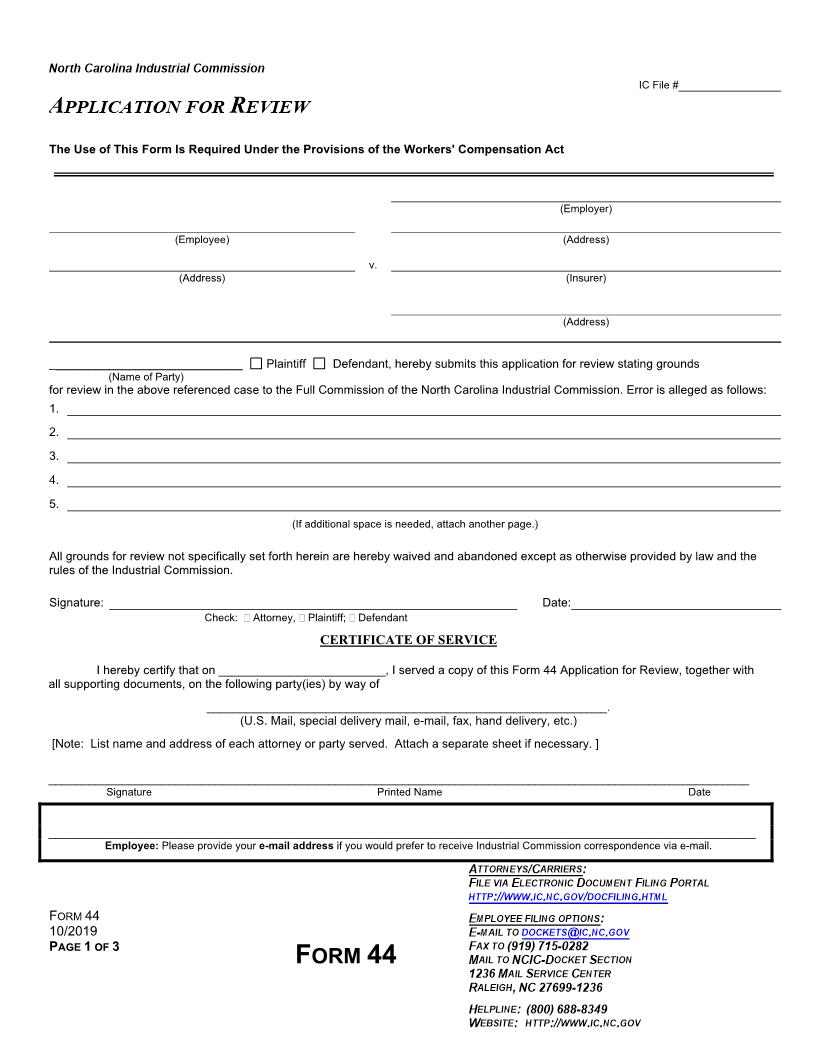 Application For Review {44} | Pdf Fpdf Docx | North Carolina