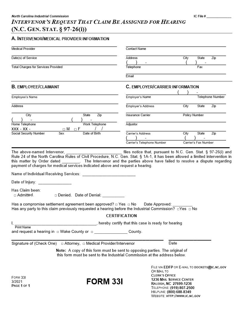 Intervenors Request That Claim Be Assigned For Hearing {33I} | Pdf Fpdf Docx | North Carolina