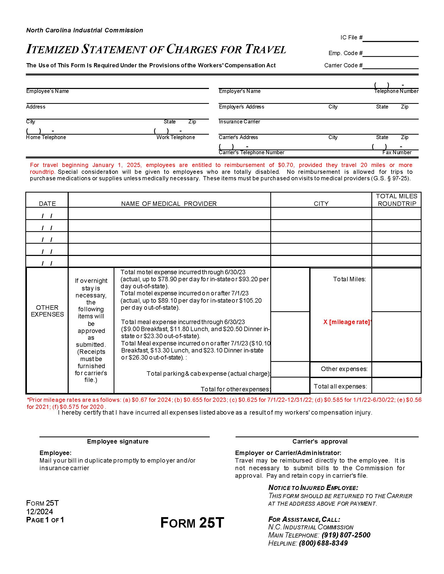 Itemized Statement Of Charges For Travel {25T} | Pdf Fpdf Docx | North Carolina