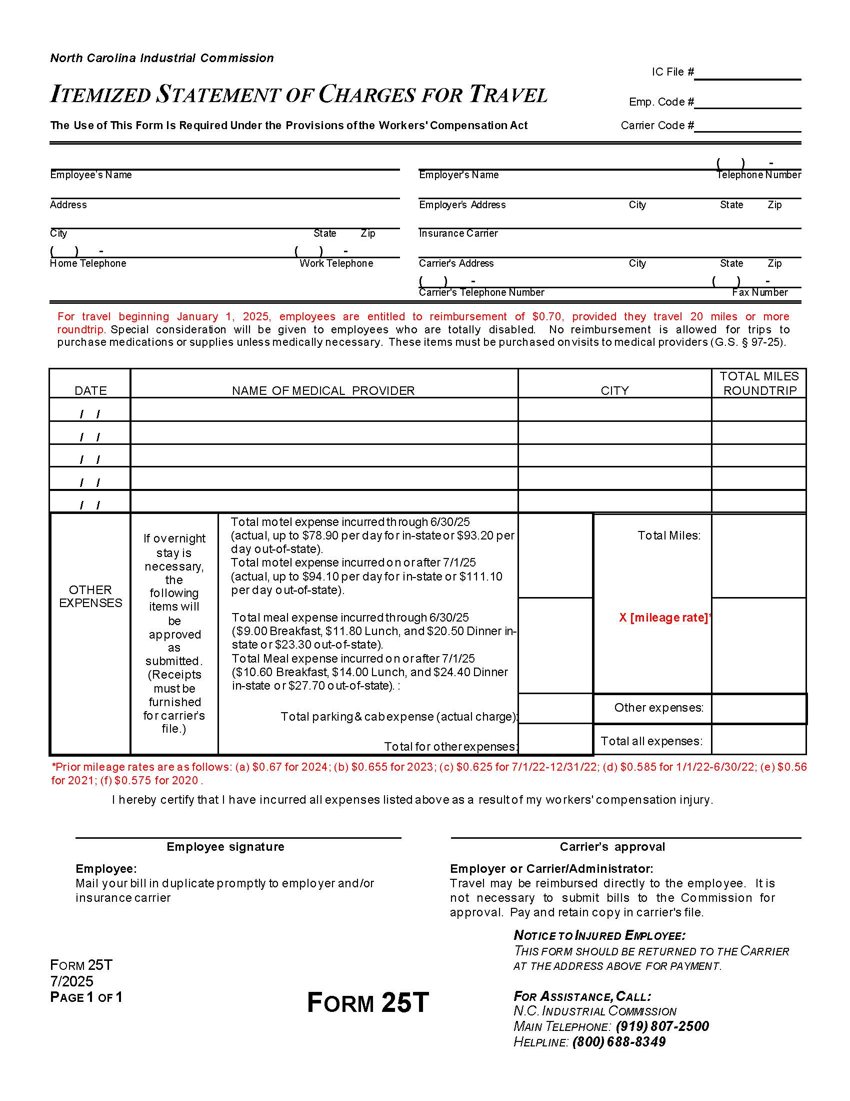 Itemized Statement Of Charges For Travel {25T} | Pdf Fpdf Docx | North Carolina
