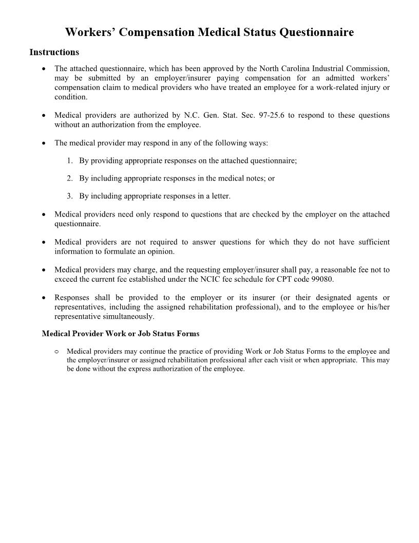 Medical Status Questionnaire | Pdf Fpdf Docx | North Carolina