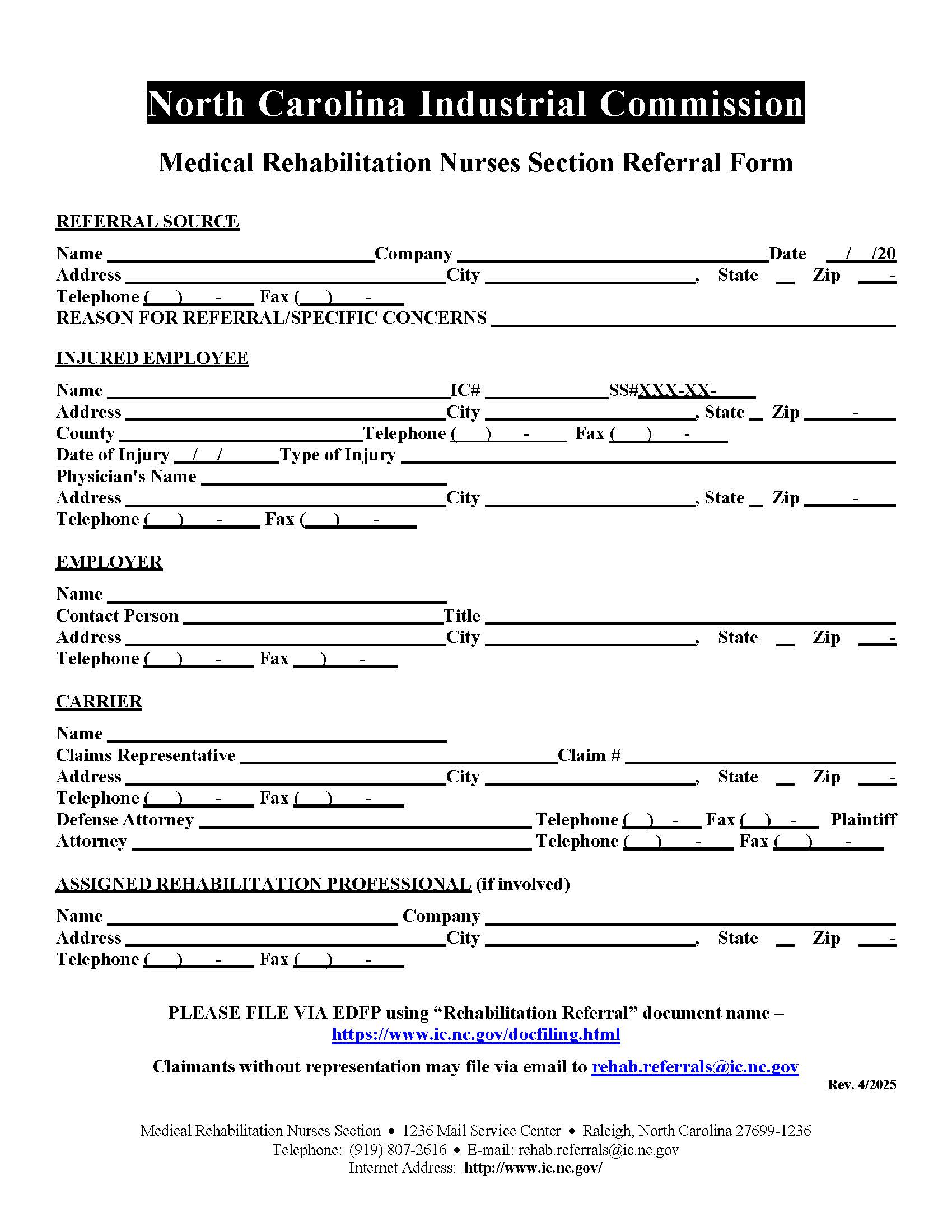 Nurses Section Referral Form | Pdf Fpdf Doc Docx | North Carolina