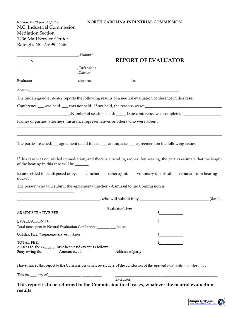 Report Of Evaluator {MSC7} | Pdf Fpdf Docx | North Carolina
