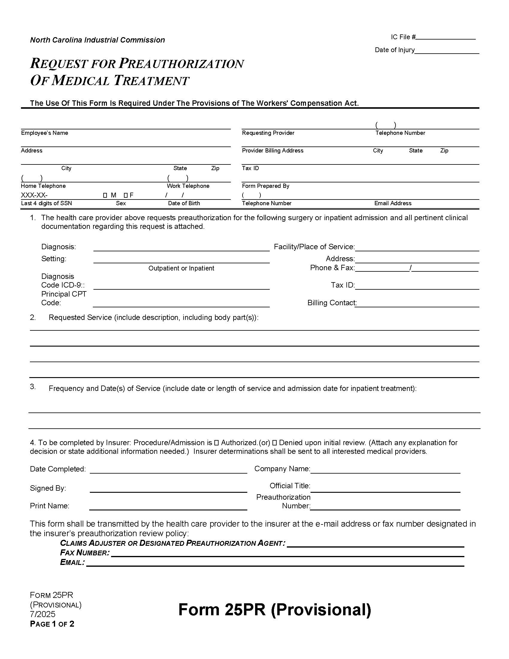 Request For Preauthorization Of Medical Treatment {25PR} | Pdf Fpdf Docx | North Carolina