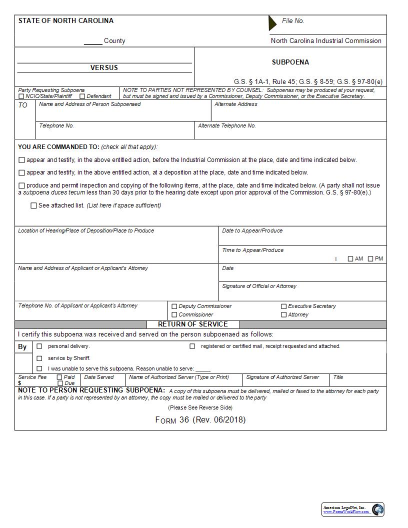 Subpoena {36} | Pdf Fpdf Docx | North Carolina