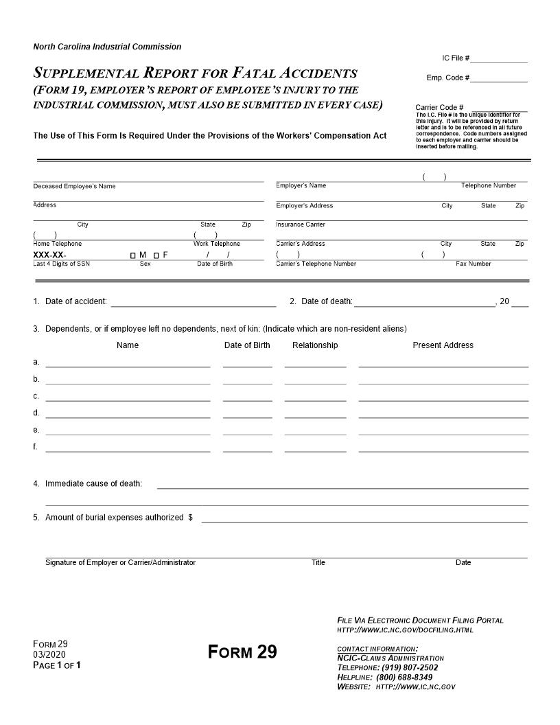 Supplemental Report For Fatal Accidents {29} | Pdf Fpdf Doc Docx | North Carolina