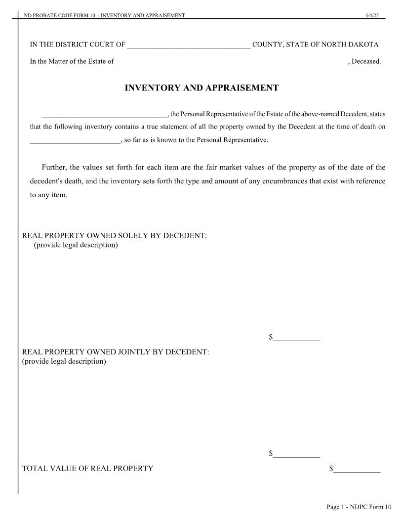 Inventory And Appraisment {10} | Pdf Fpdf Doc Docx | North Dakota