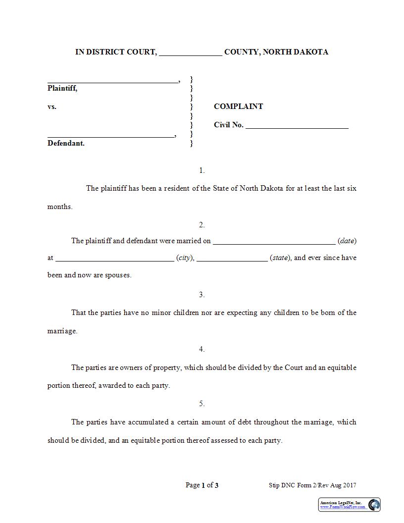 Form 2 Complaint Verified (DNC) (2) | Pdf Fpdf Docx | North Dakota