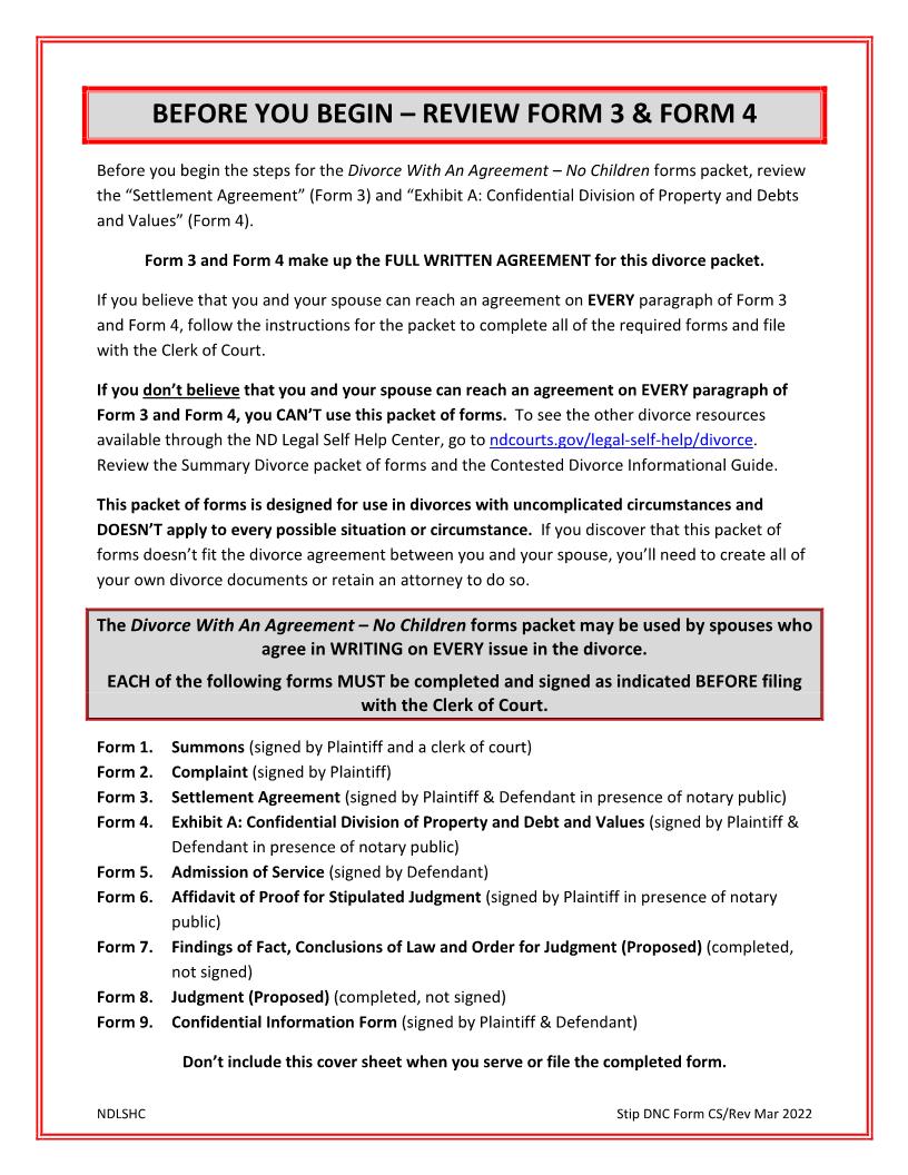 Form 3 Settlement Agreement (DNC) {3} | Pdf Fpdf Docx | North Dakota
