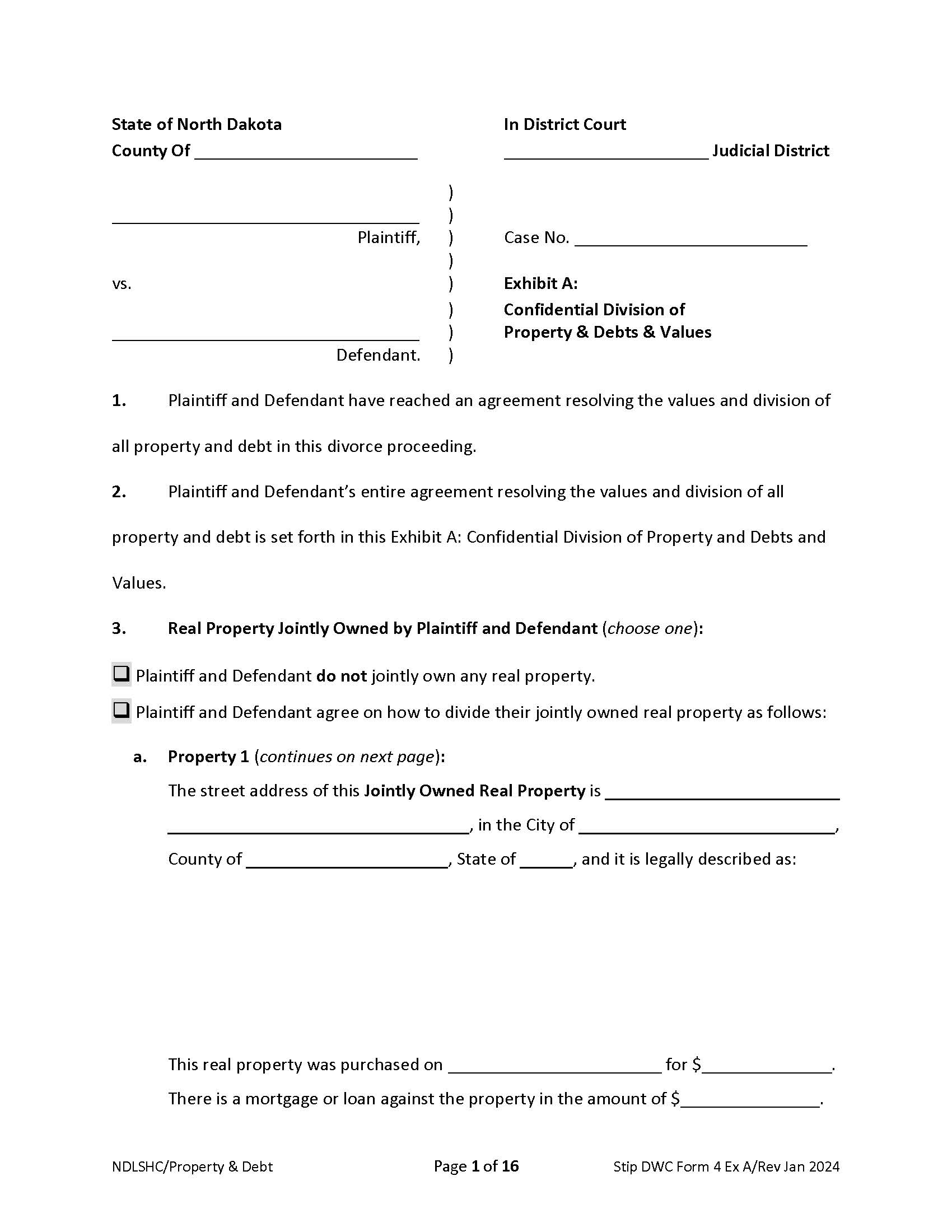 Form 4 Property And Debt Listing (DWC) {4} | Pdf Fpdf Docx | North Dakota