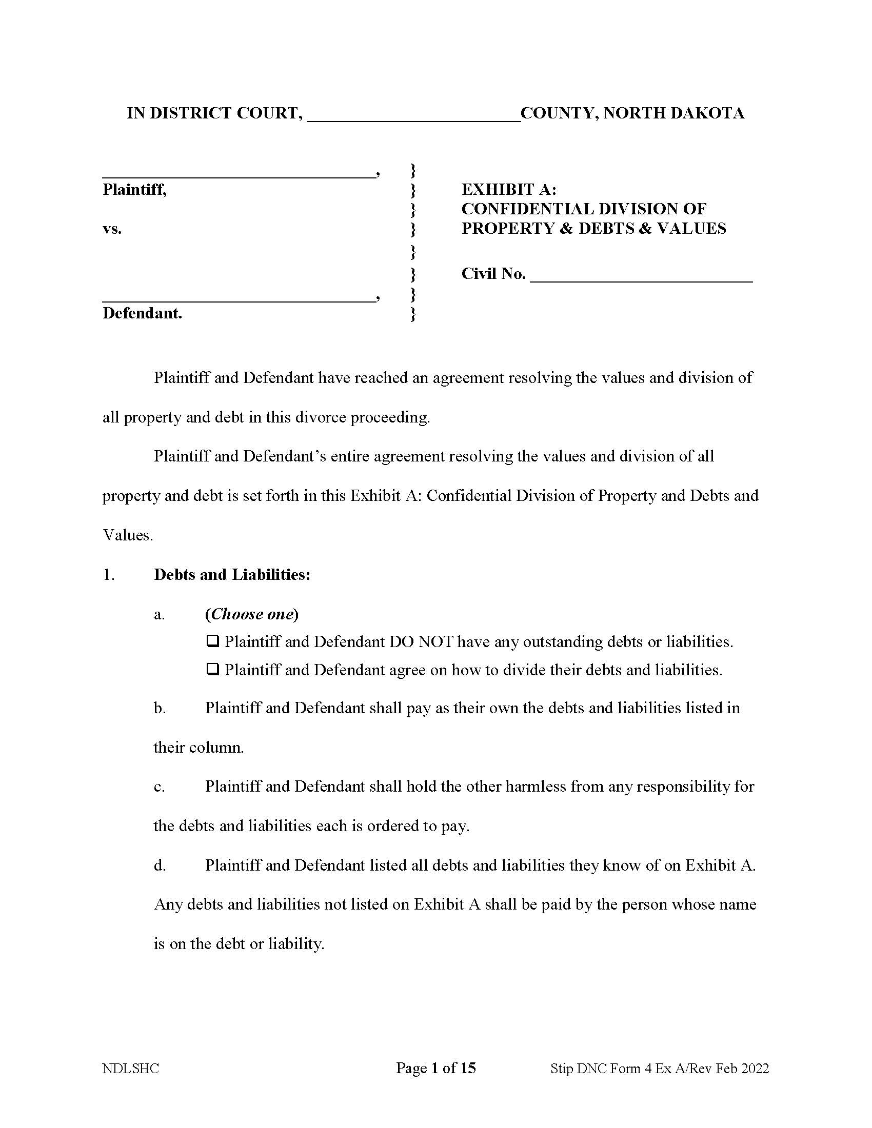 Form 4 Property and Debt Listing (DNC) {4} | Pdf Fpdf Docx | North Dakota