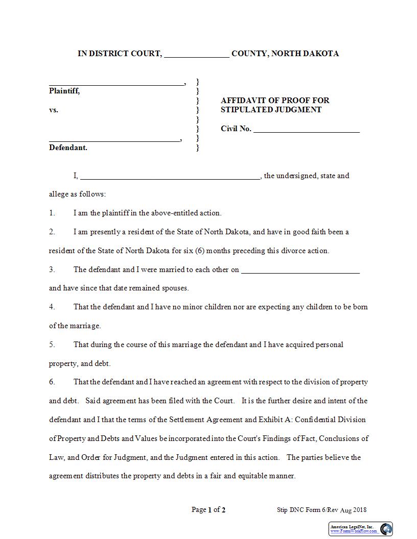 Form 6 Affidavit Of Proof (DNC) {6} | Pdf Fpdf Docx | North Dakota